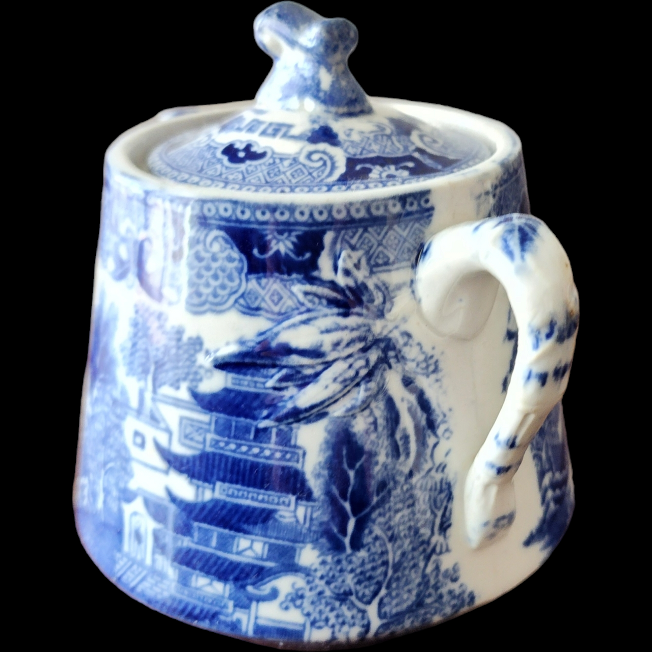 Ridway Pottery Semi China Blue Willow Sugar Bowl & Lid