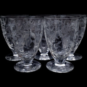 Rock Sharpe Etched Floral Footed Tumbler Glasses Set of 5