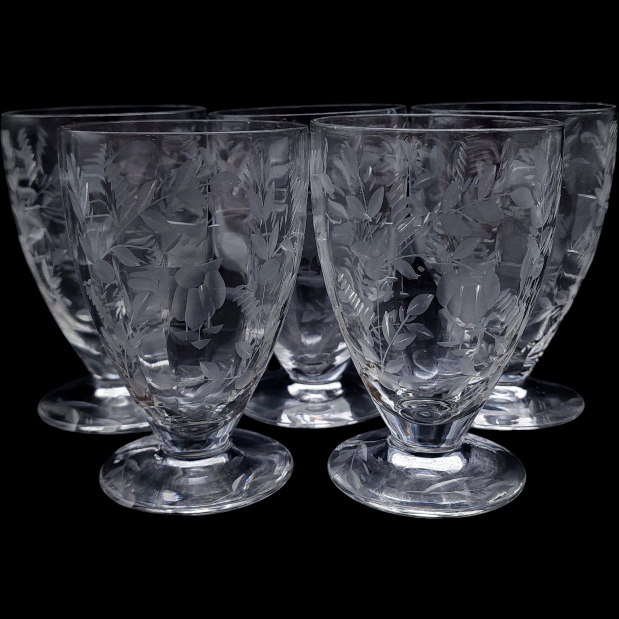 Rock Sharpe Etched Floral Footed Tumbler Glasses Set of 5