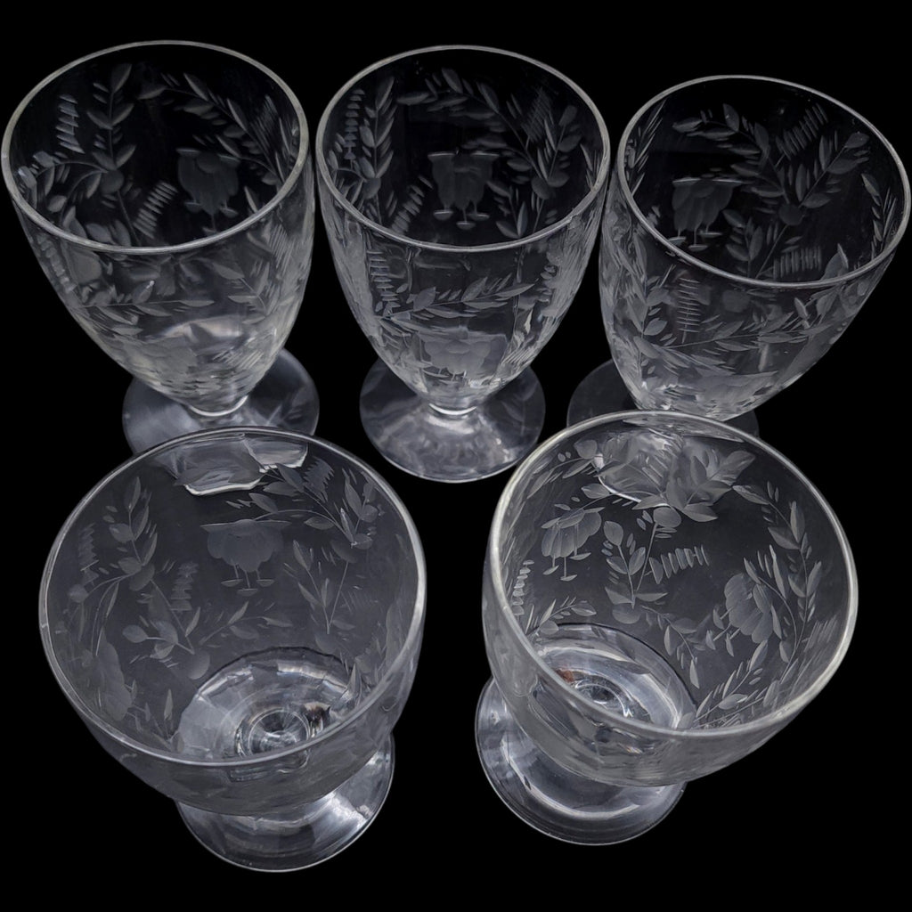 Rock Sharpe Etched Floral Footed Tumbler Glasses Set of 5