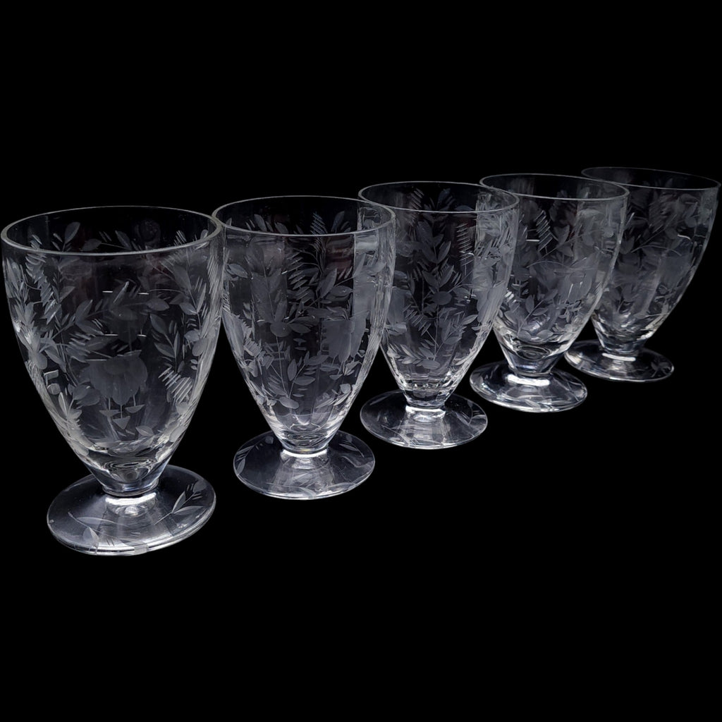 Rock Sharpe Etched Floral Footed Tumbler Glasses Set of 5