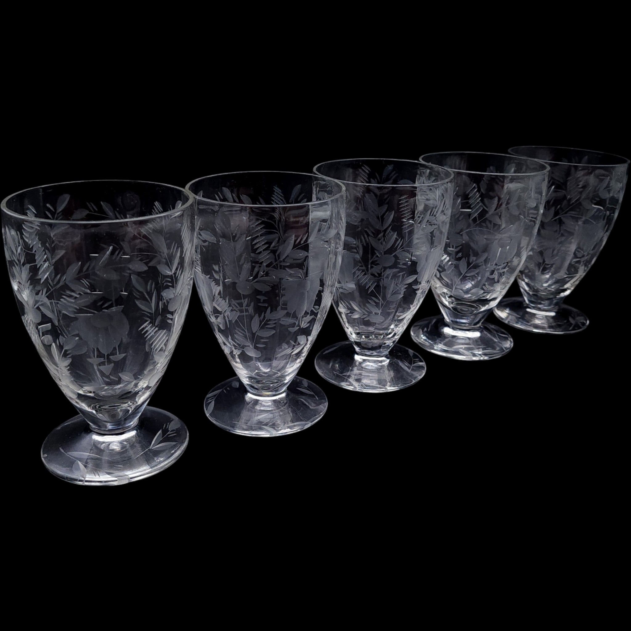 Rock Sharpe Etched Floral Footed Tumbler Glasses Set of 5