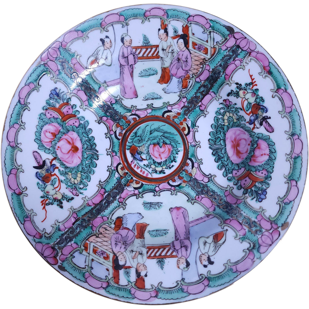 Rose Medallion Porcelain Rimmed Soup Bowl Hand-Painted Famille Rose