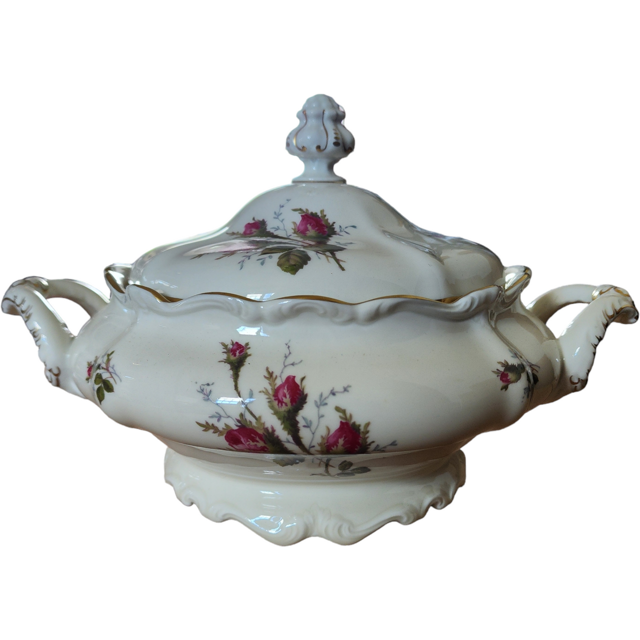 Rosenthal - Continental Pompadour Ivory Moss Rose Round Covered Vegetable