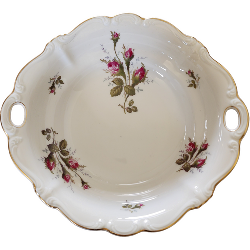 11" Rosenthal - Continental Pompadour Ivory Moss Rose Round Vegetable Bowl