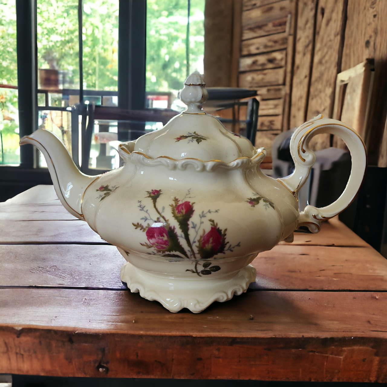 Rosenthal - Continental Pompadour Ivory Moss Rose Teapot & Lid