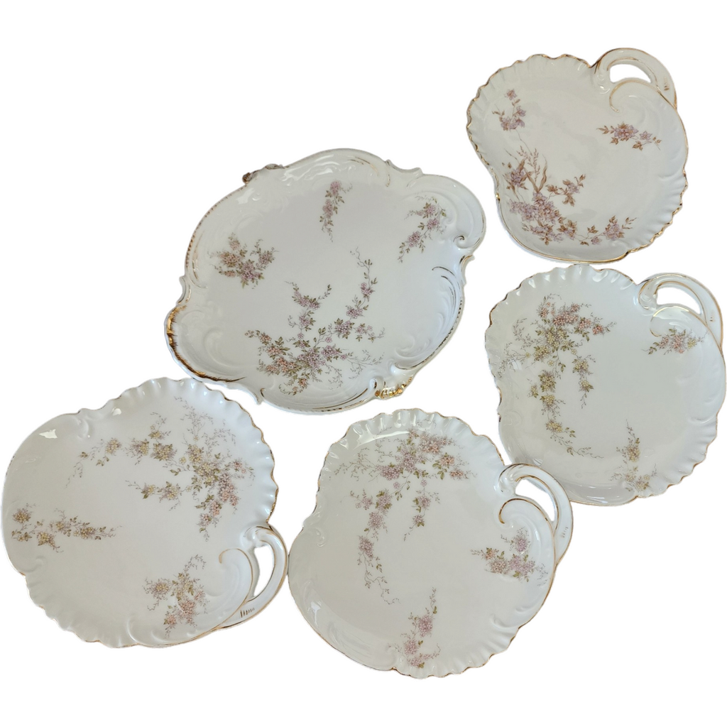 Rosenthal & Co Scalloped Edge Pink Floral Design Trinket Candy Mint Bon Bon Dish Set of 5