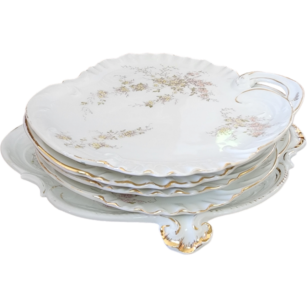 Rosenthal & Co Scalloped Edge Pink Floral Design Trinket Candy Mint Bon Bon Dish Set of 5