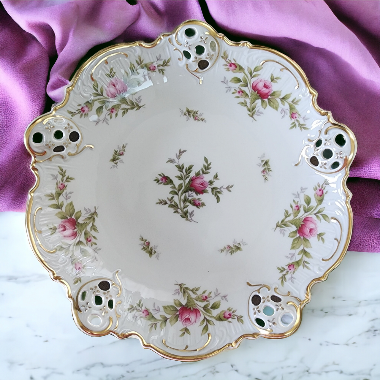 Rosenthal Continental Moliere Moss Rose Embossed Pierced Candy Dish