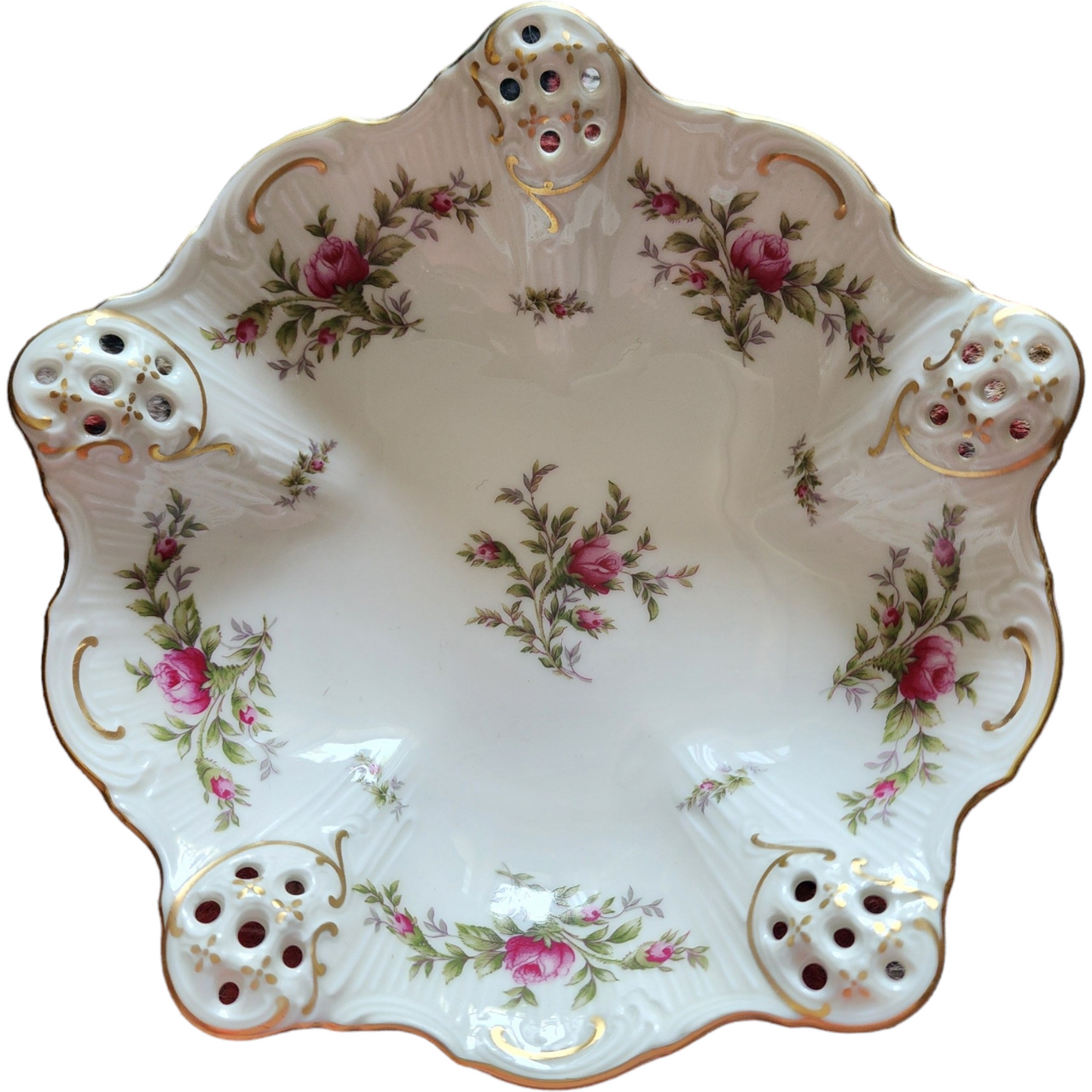 Rosenthal Continental Moss Rose Pompadour Ivory Large Pierced Candy Dish
