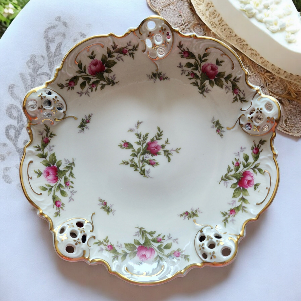 Rosenthal Continental Moss Rose Pompadour Ivory Pierced Candy Dish