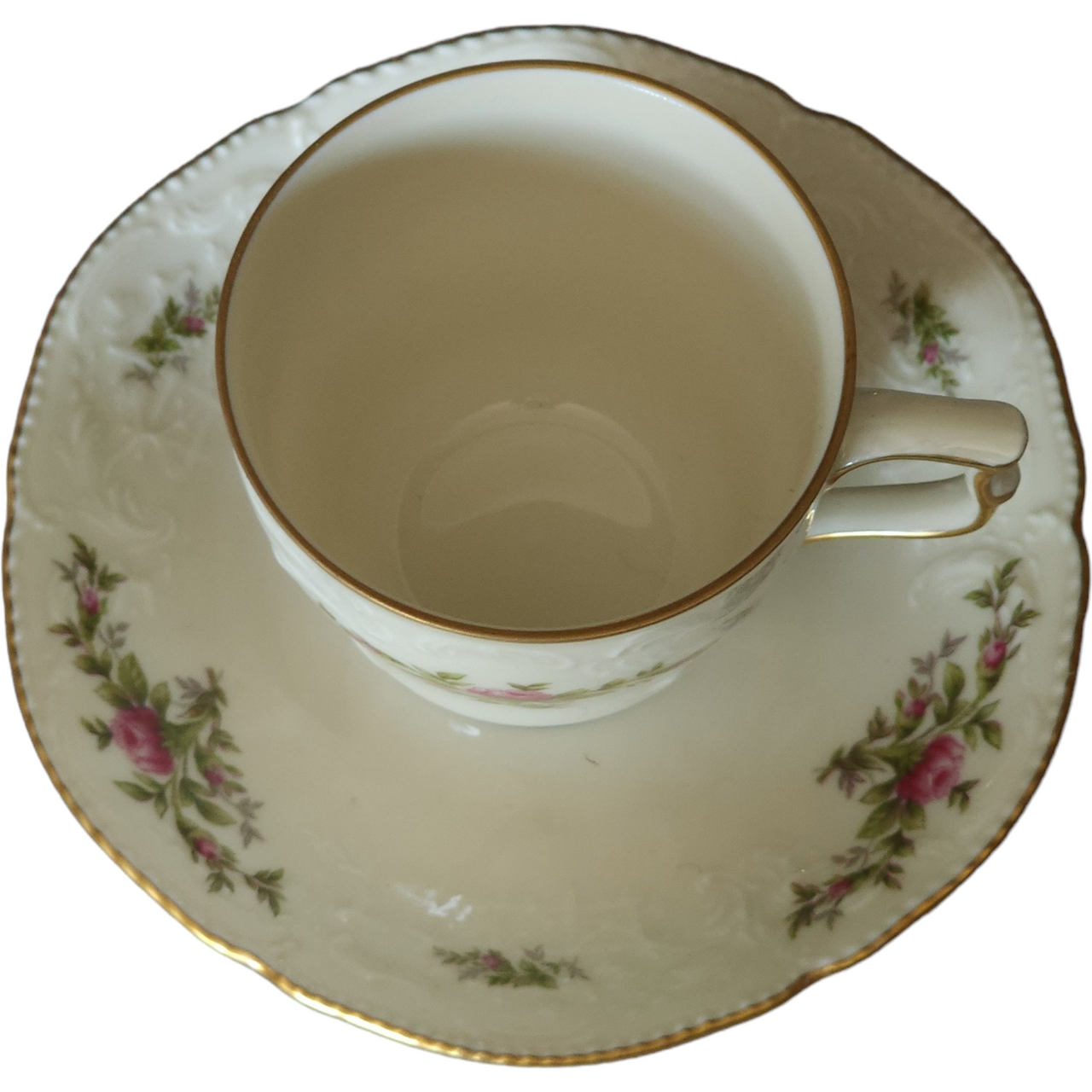 Rosenthal Continental Sanssouci Rose Ivory Gold Trim Flat Demitasse Cup & Saucer Set