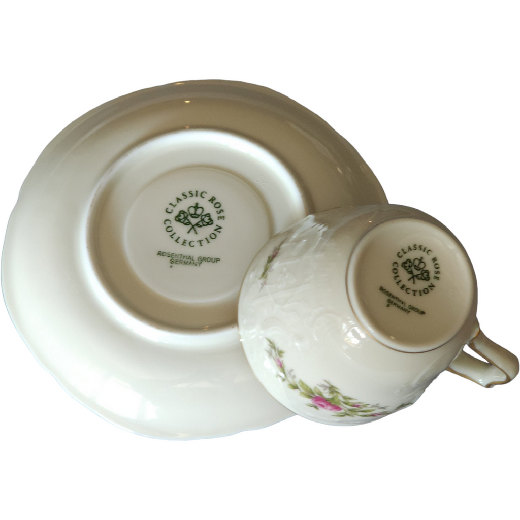 Rosenthal Continental Sanssouci Rose Ivory Gold Trim Flat Demitasse Cup & Saucer Set