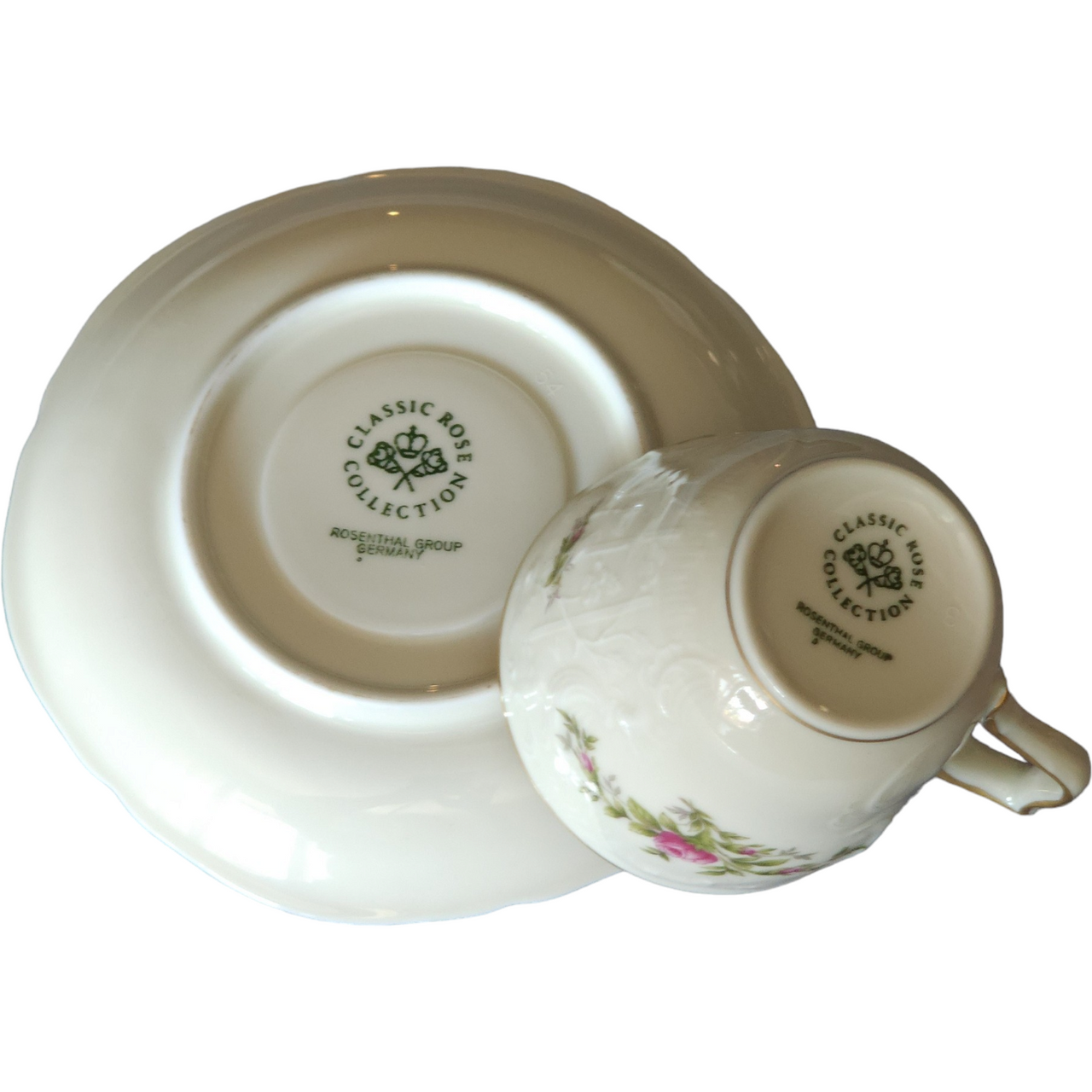 Rosenthal Continental Sanssouci Rose Ivory Gold Trim Flat Demitasse Cup & Saucer Set