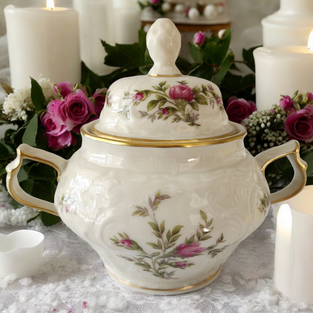 Rosenthal Continental Sanssouci Rose Ivory Gold Trim Sugar Bowl & Lid