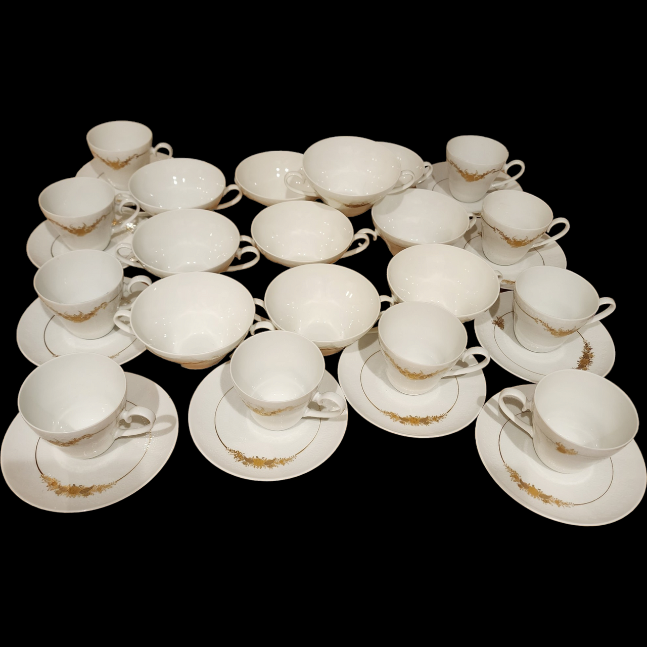 Rosenthal Germany Medley Porcelain Dinnerware & Coffee Set White with Gold Floral Design 60+ Piece Service for 6–12