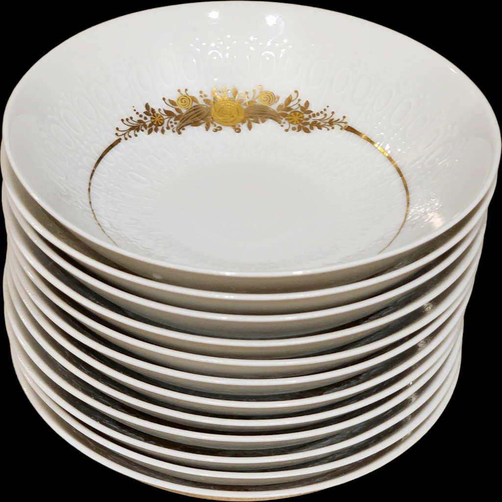 Rosenthal Germany Medley Porcelain Dinnerware & Coffee Set White with Gold Floral Design 60+ Piece Service for 6–12