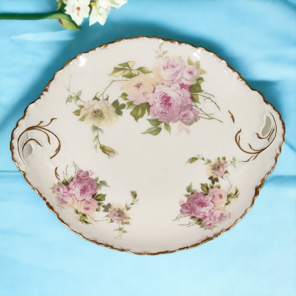 Rosenthal Versailles Pink & Yellow Roses Handled Cake Plate