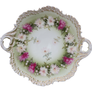 Rosenthal Malmaison Leaves Edge Pink Flowers Scalloped Handled Cake Plate