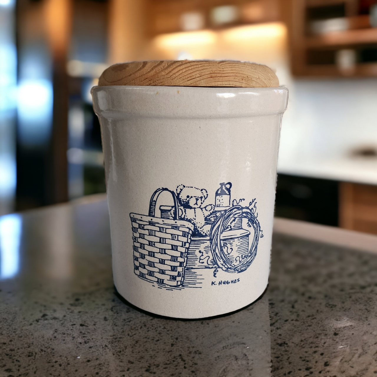 Roseville Ohio K. Hughes Stoneware Crock With Lid