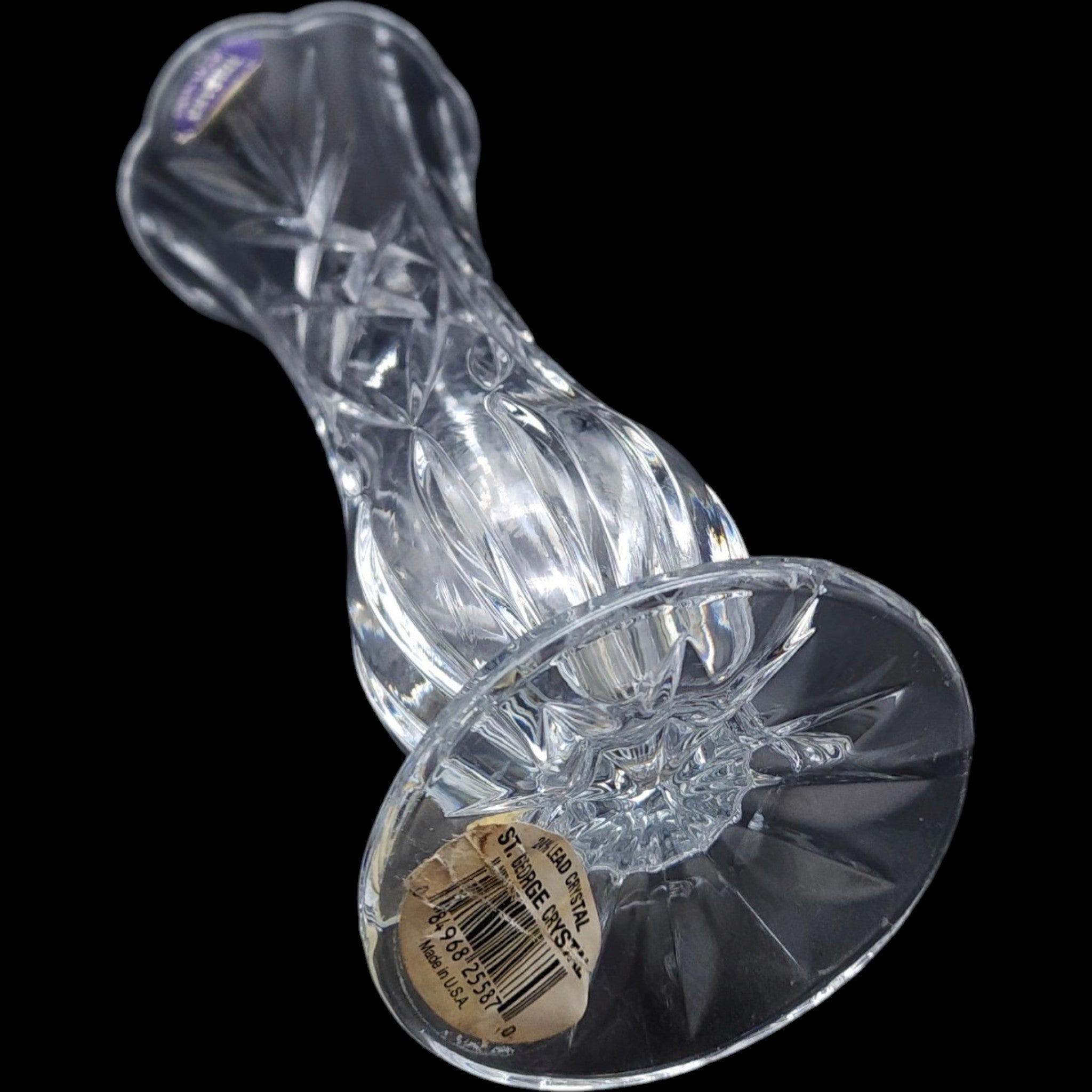 St. George Crystal 24% Lead Crystal Cut Glass Bud Vase Scalloped Rim