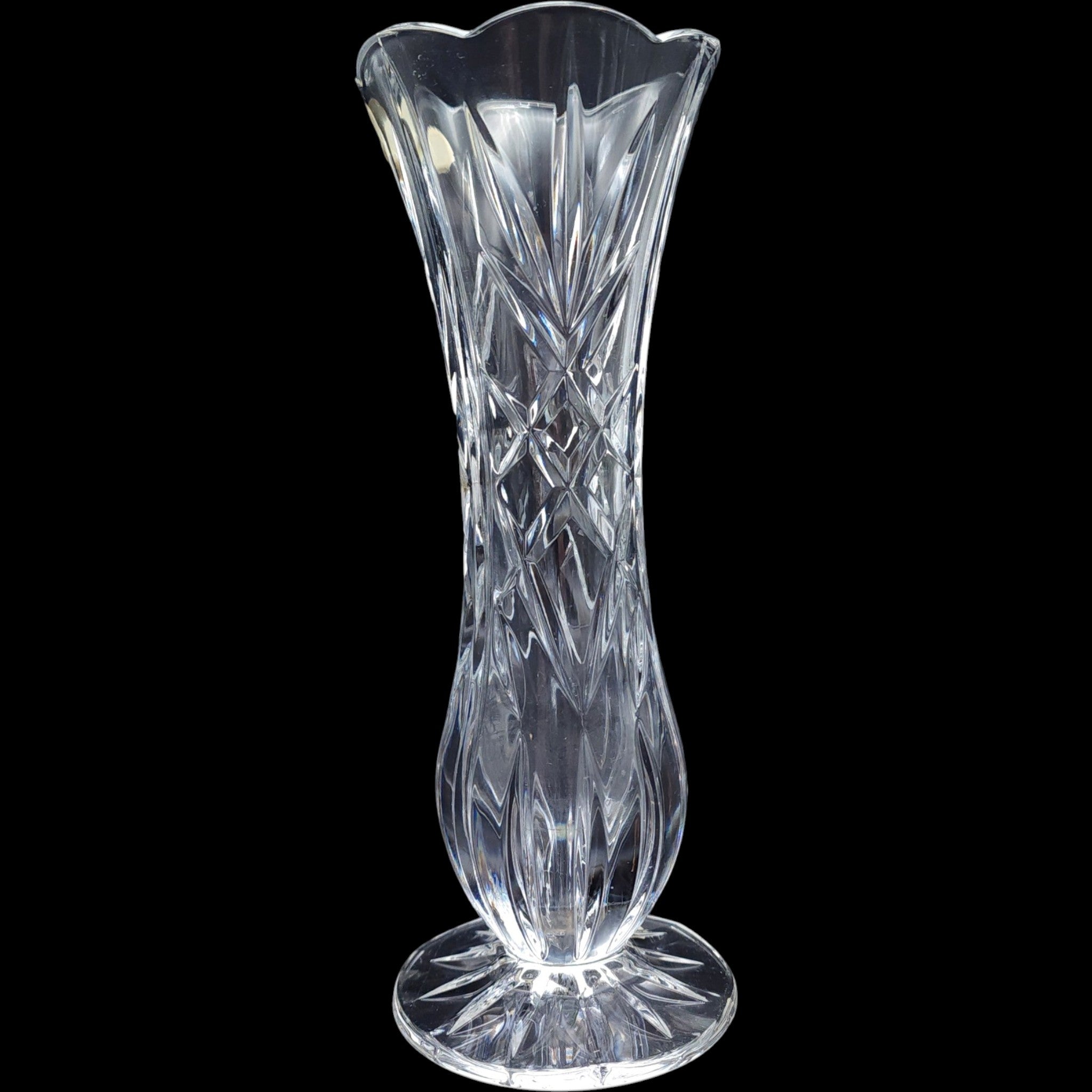 St. George Crystal 24% Lead Crystal Cut Glass Bud Vase Scalloped Rim