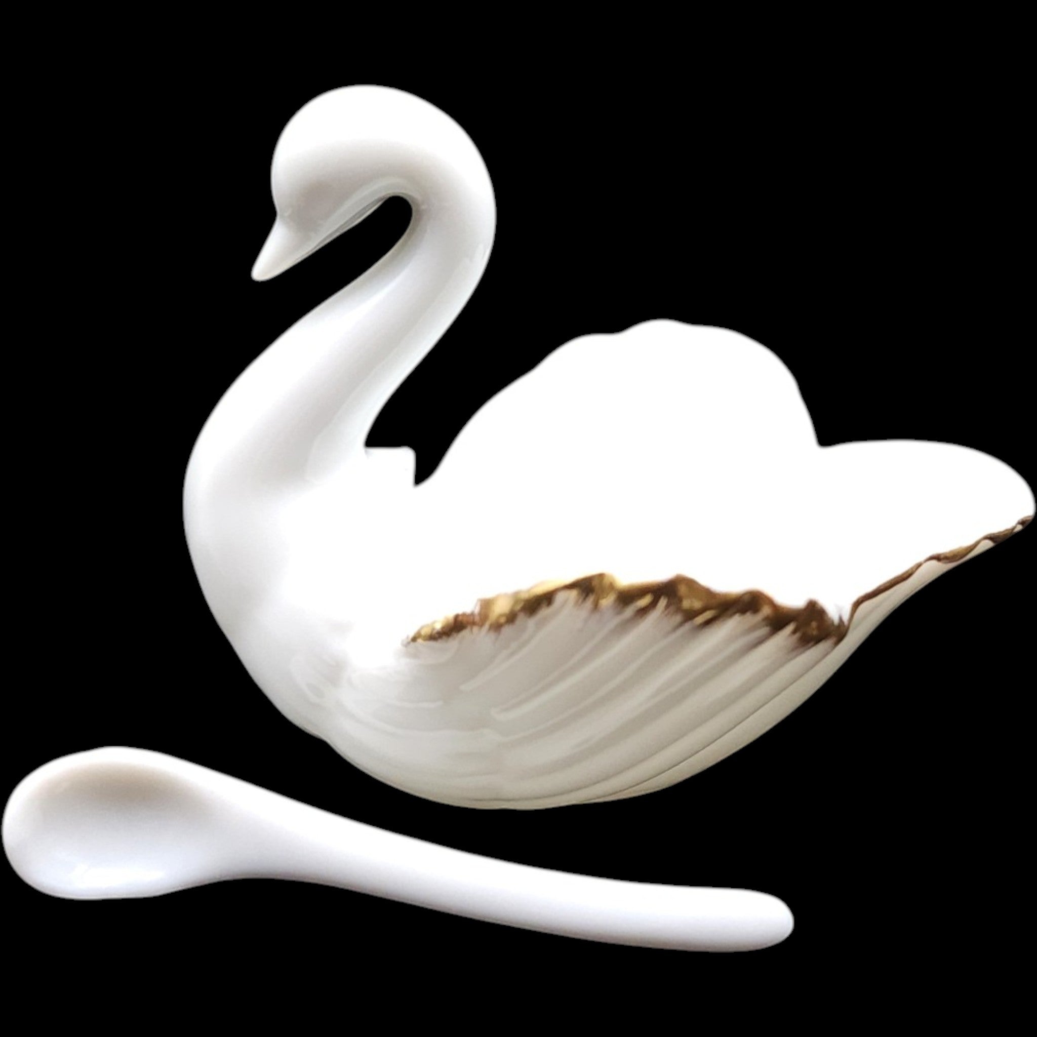 Royal Kendall Fine China Swan Open Salt Cellar with Spoon