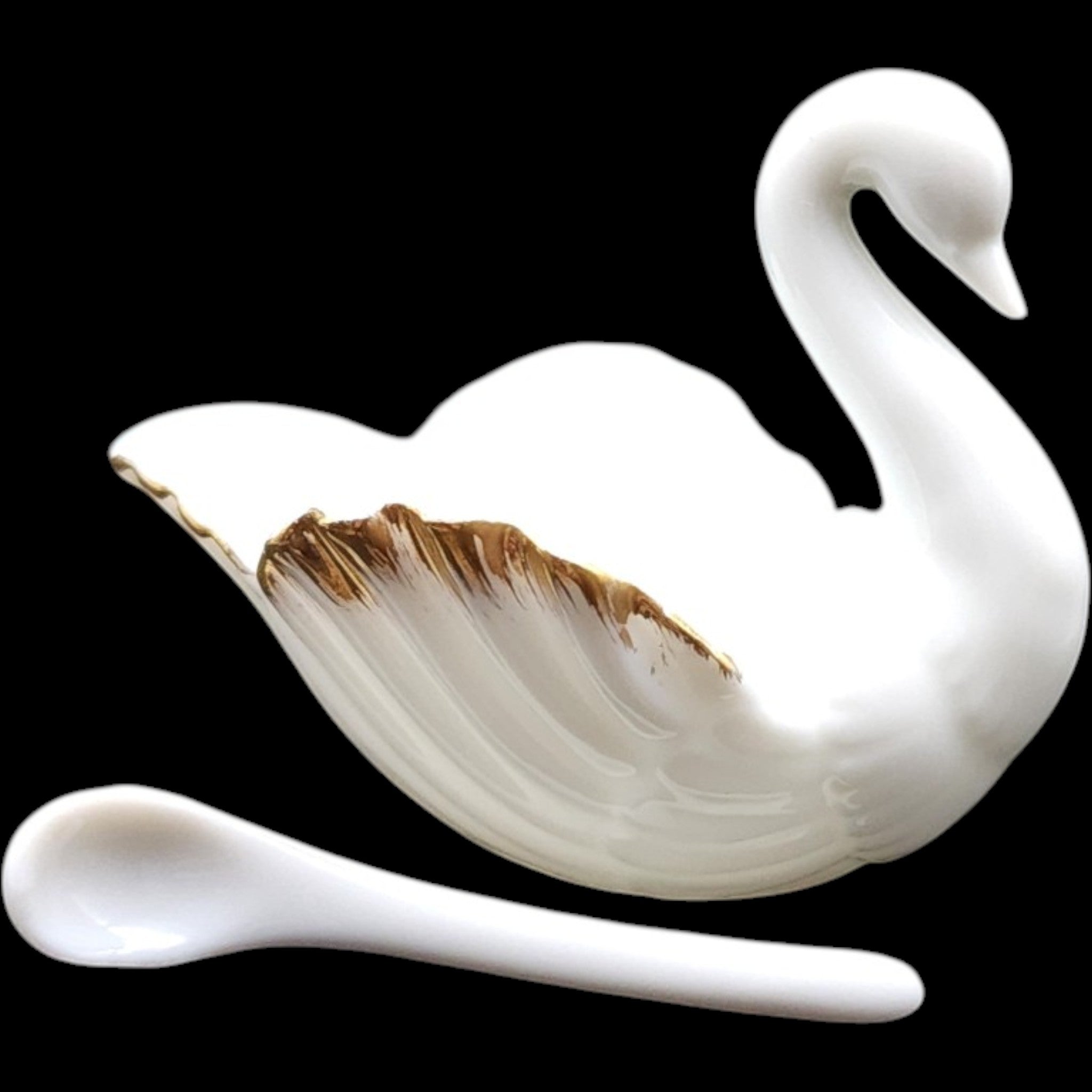 Royal Kendall Fine China Swan Open Salt Cellar with Spoon