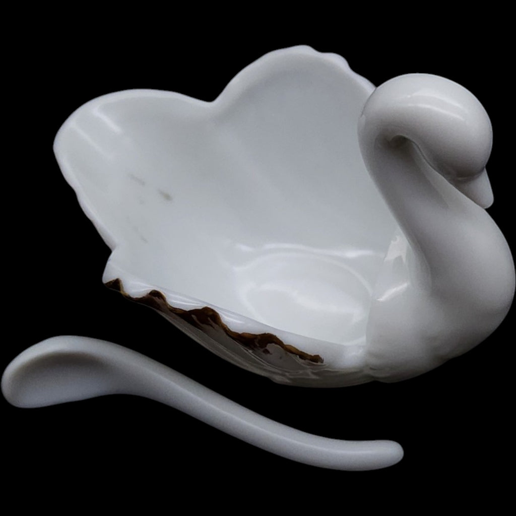 Royal Kendall Fine China Swan Open Salt Cellar with Spoon
