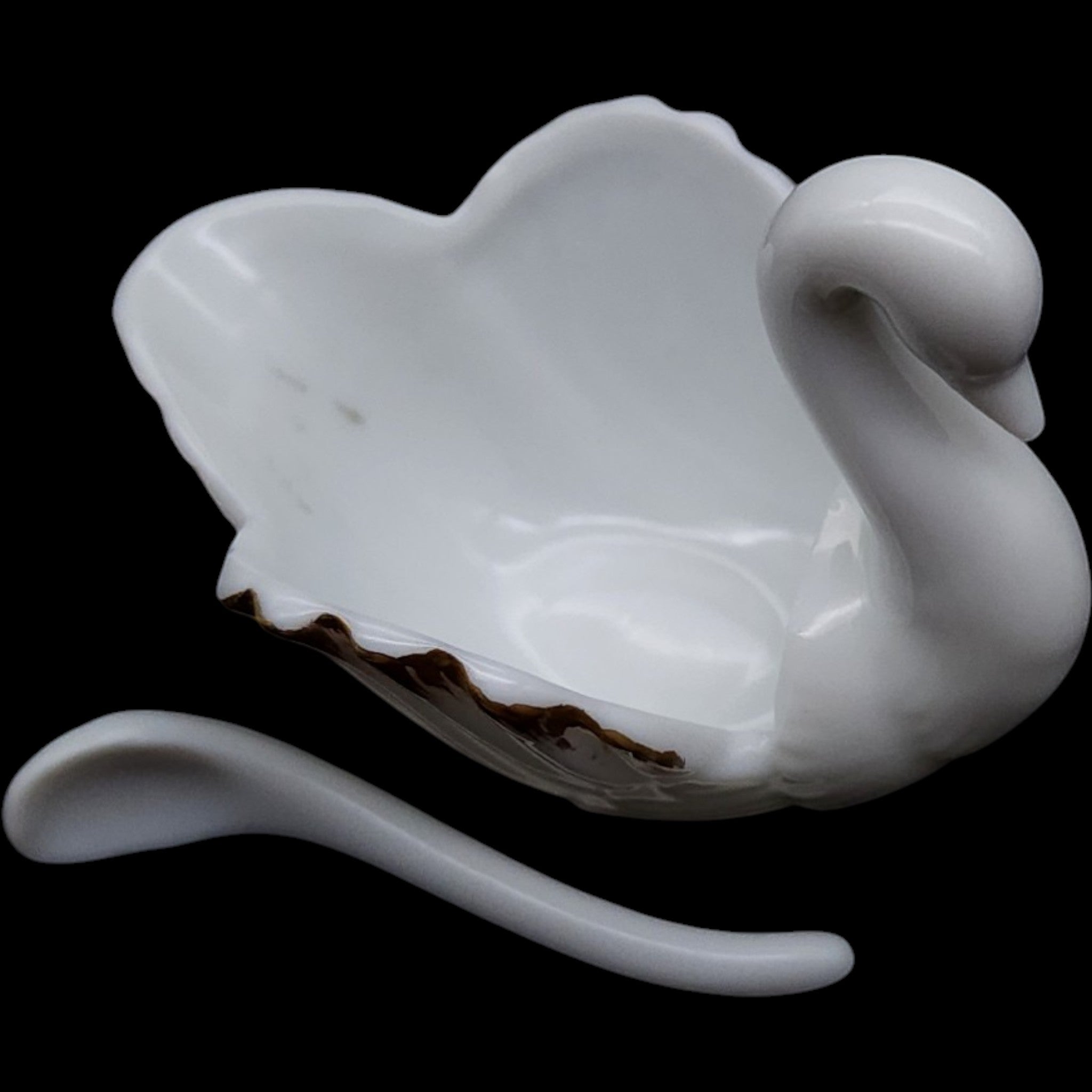Royal Kendall Fine China Swan Open Salt Cellar with Spoon