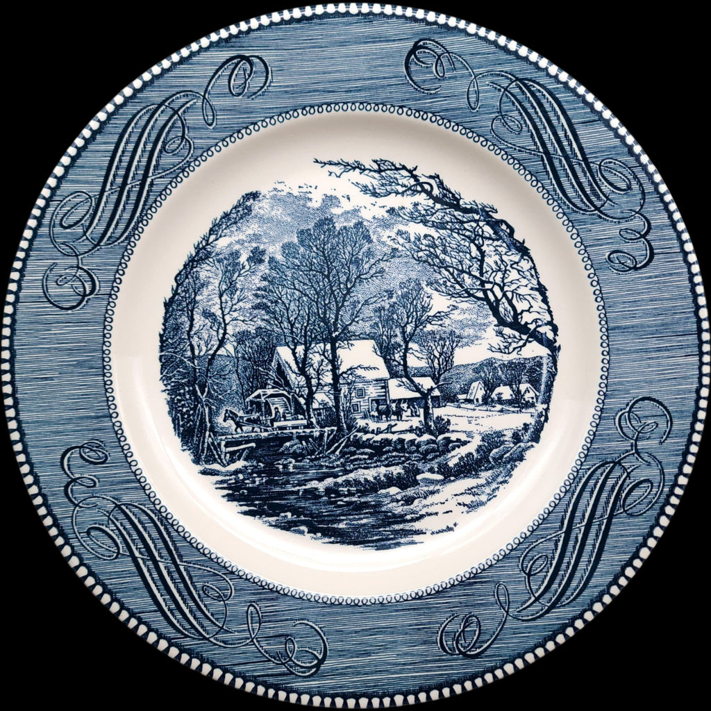 Royal USA Royal China Currier & Ives Blue Transferware Dinner Plate The Old Grist Mill