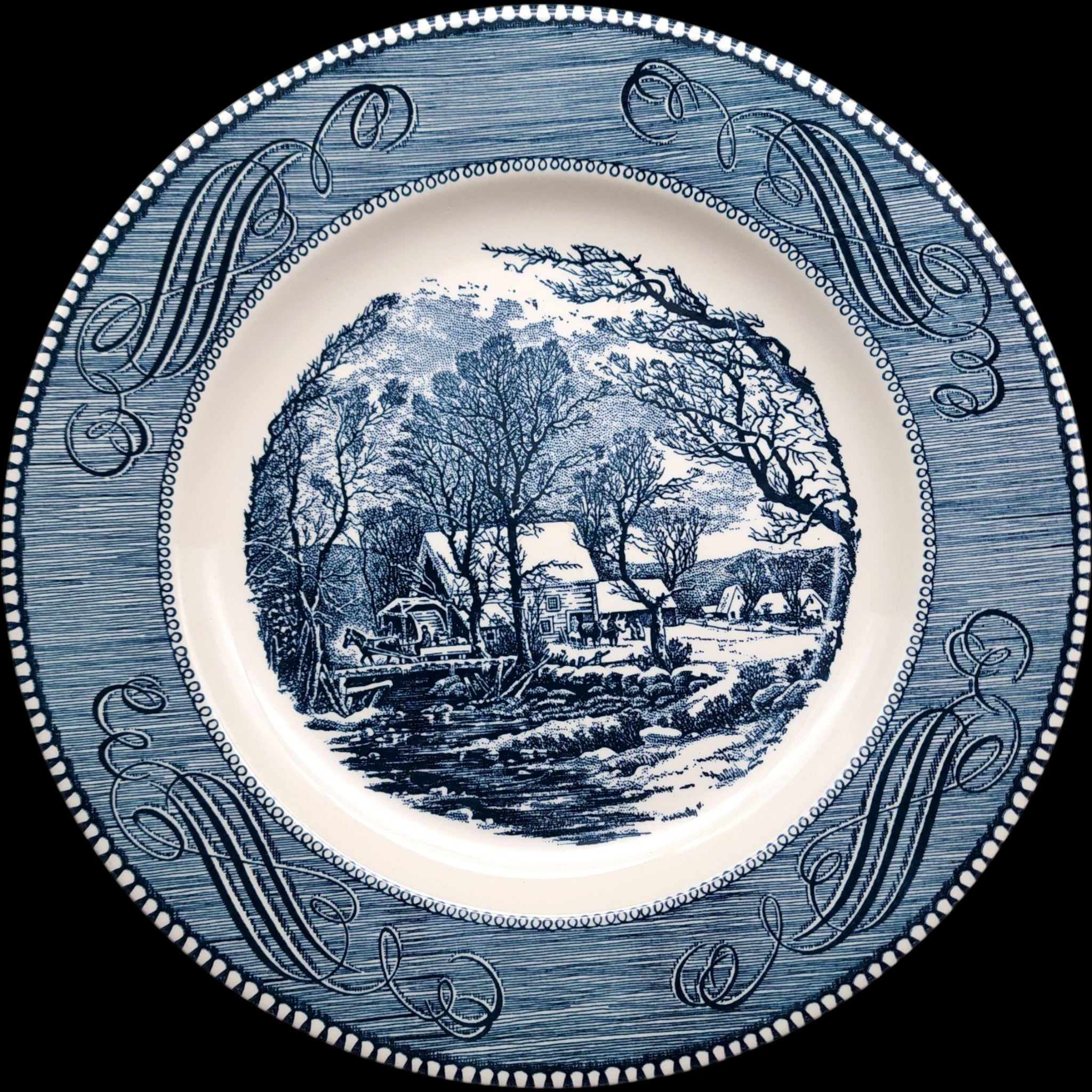 Royal USA Royal China Currier & Ives Blue Transferware Dinner Plate The Old Grist Mill