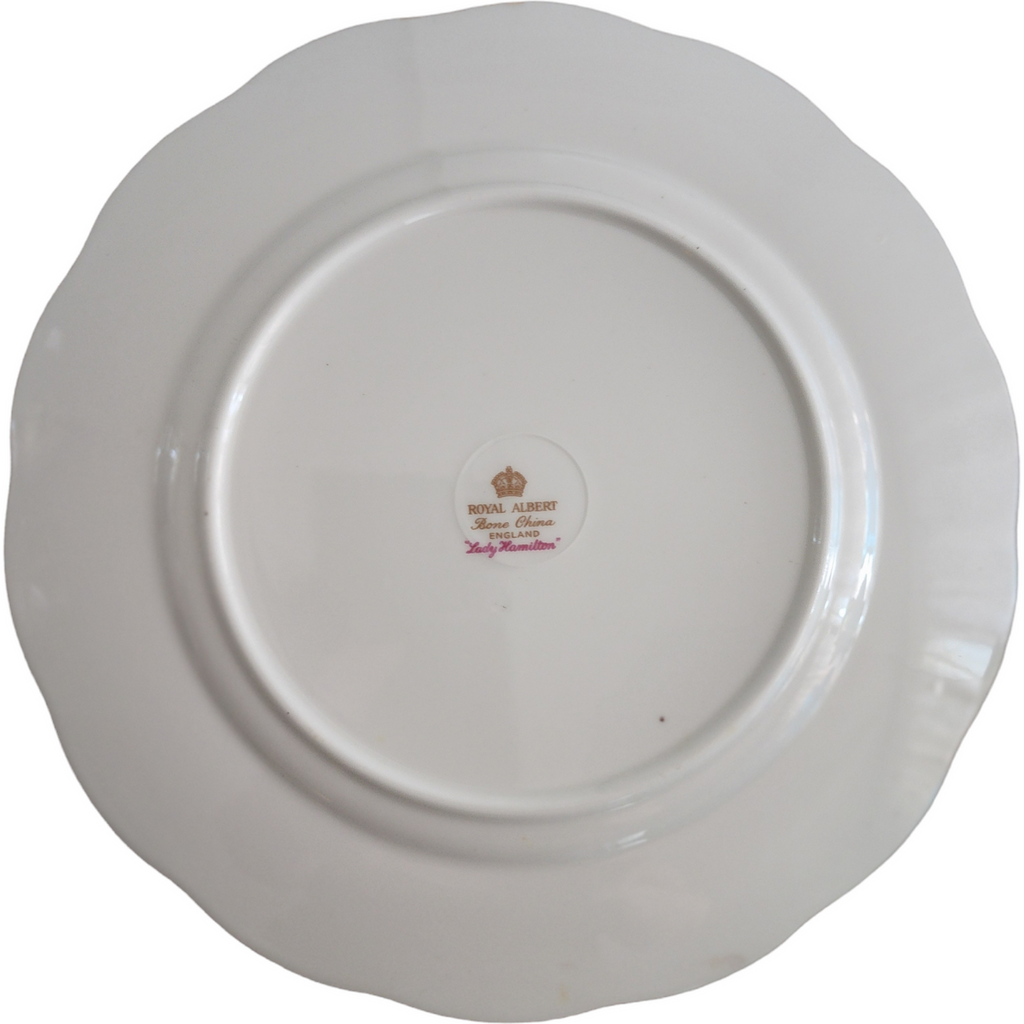 Royal Albert Lady Hamilton Bone China Plate Vintage England Red & Gold Floral with Roses 8.25