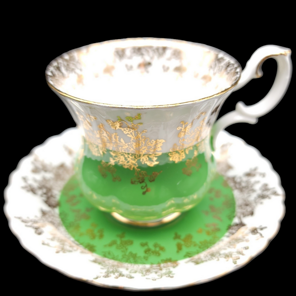 Royal Albert Regal Series Green Gold Design Footed Cup & Saucer Set