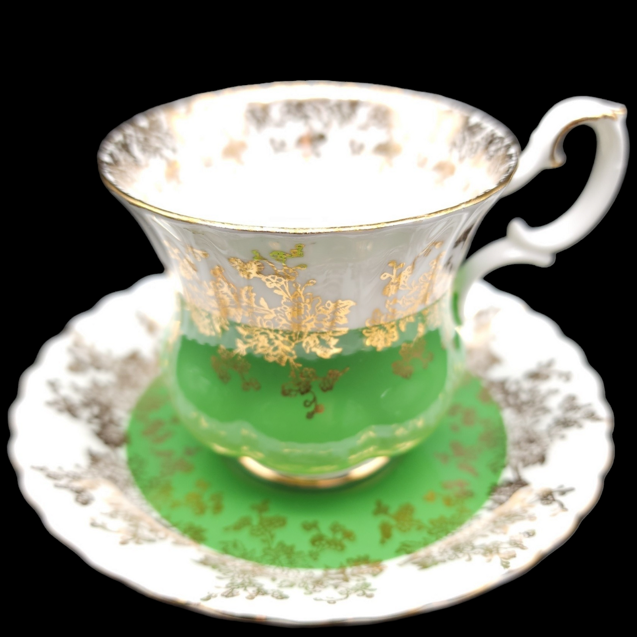 Royal Albert Regal Series Green Gold Design Footed Cup & Saucer Set