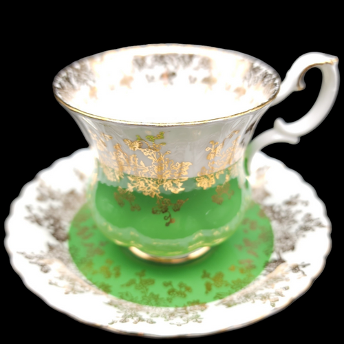 Royal Albert Regal Series Green Gold Design Footed Cup & Saucer Set