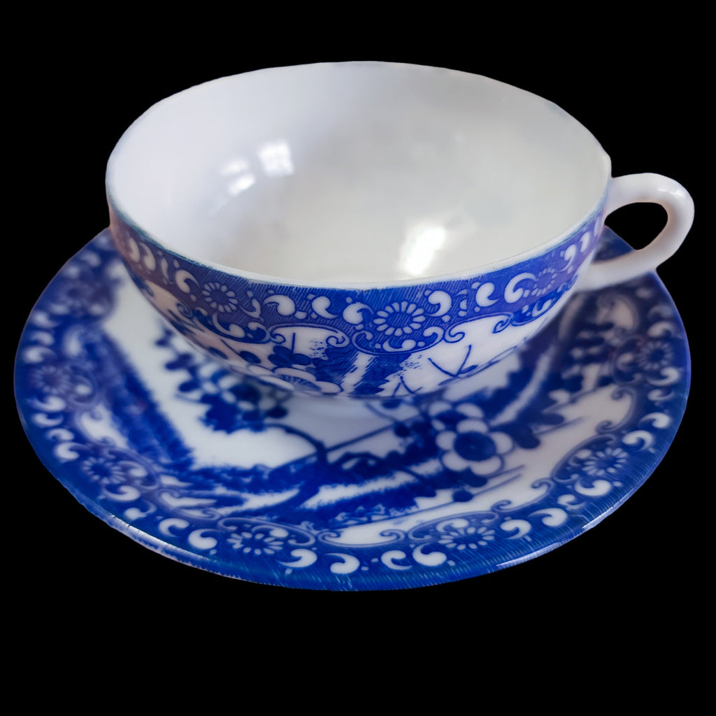 Royal Cameo Blue Flowers Scrolls & Branches Flat Cup & Saucer Set