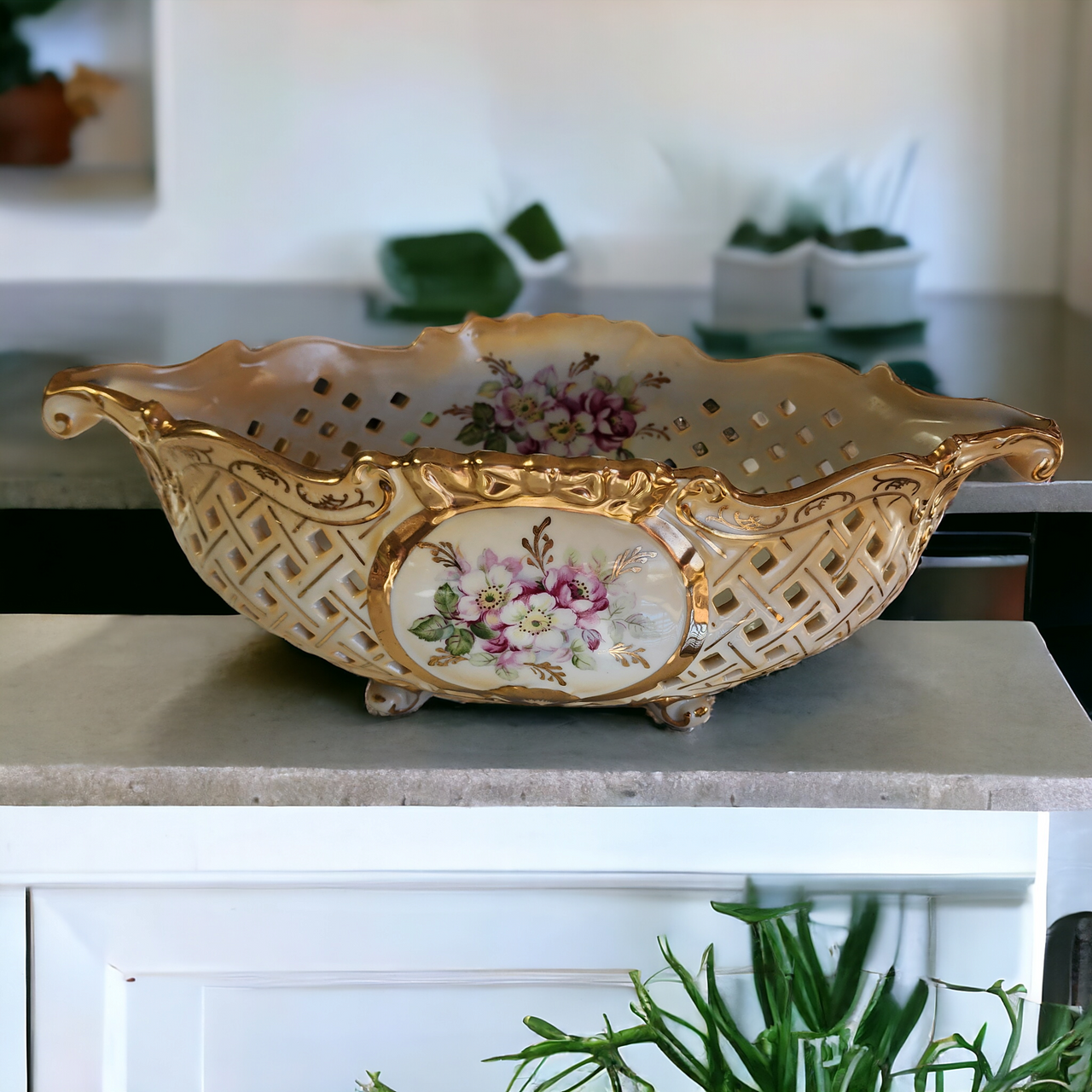 Royal Crown Monumental Reticulated Porcelain Centerpiece Bowl