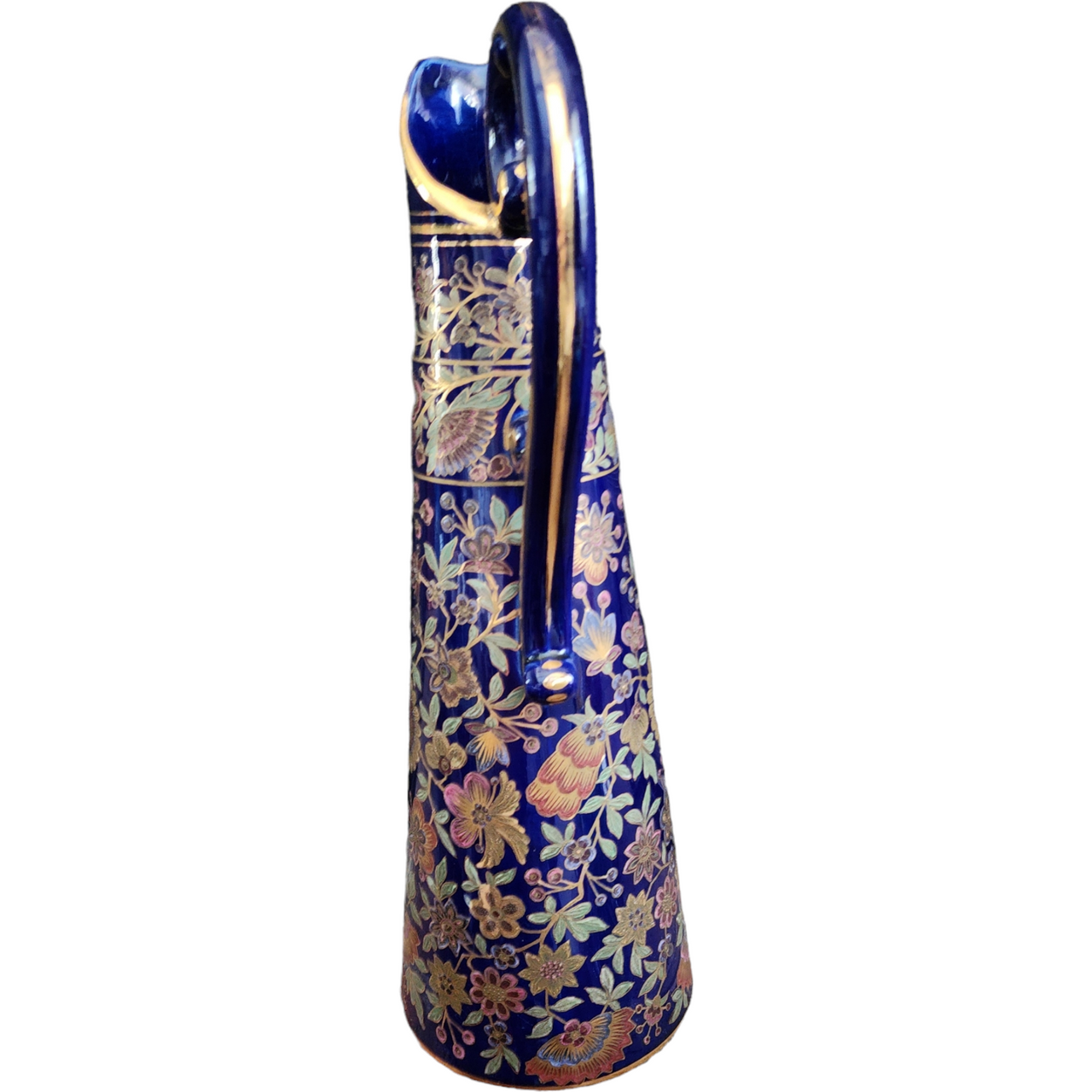 Royal Doulton Cobalt Blue Glaze Floral Pattern Accented with Gold Pitcher