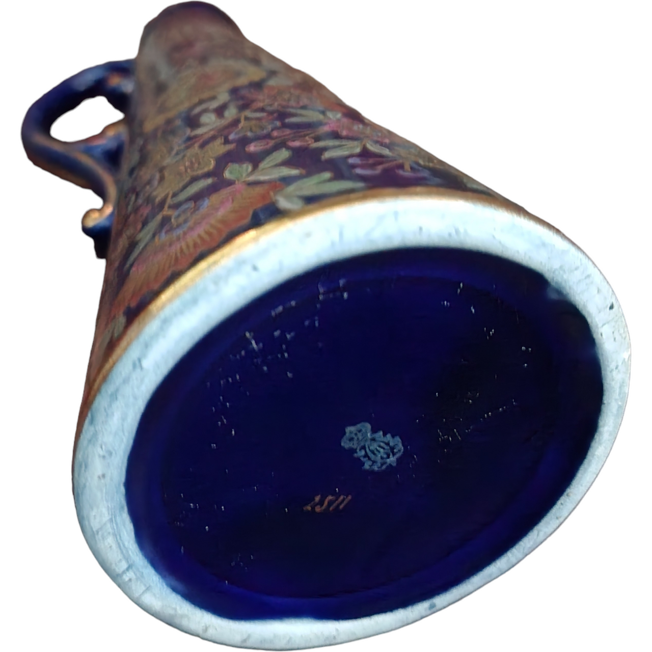 Royal Doulton Cobalt Blue Glaze Floral Pattern Accented with Gold Pitcher