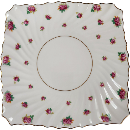Royal Doulton Rosebud Swirled Pink Roses Green Leaves Chop Plate Platter