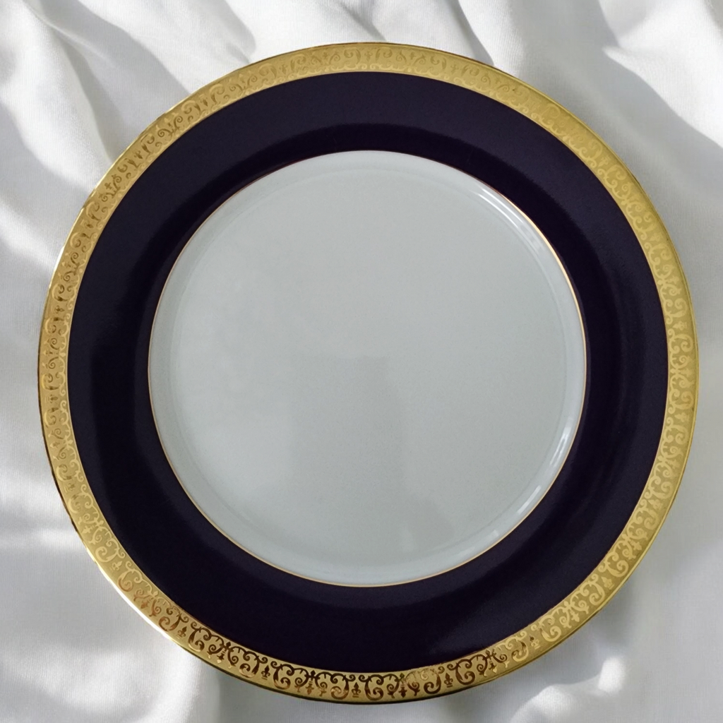 Royal Gallery Gold Buffet Scrolls Band Cobalt Blue Dinner Plate