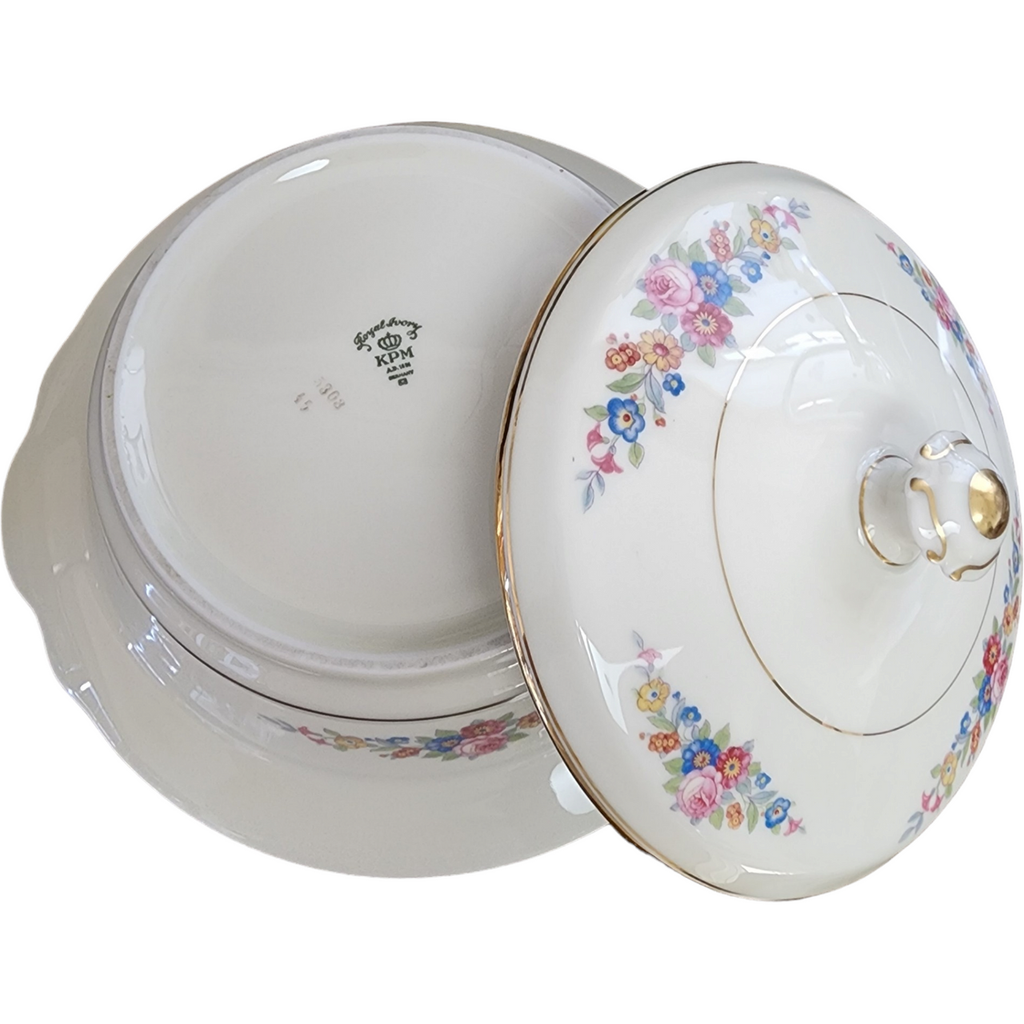 Royal Ivory Queens Rose Gold Scroll Round Covered Vegetable
