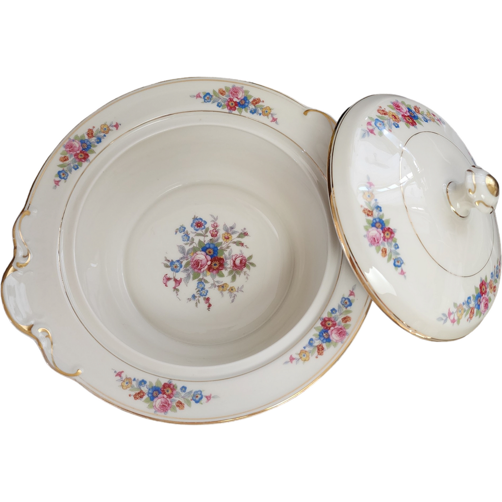 Royal Ivory Queens Rose Gold Scroll Round Covered Vegetable