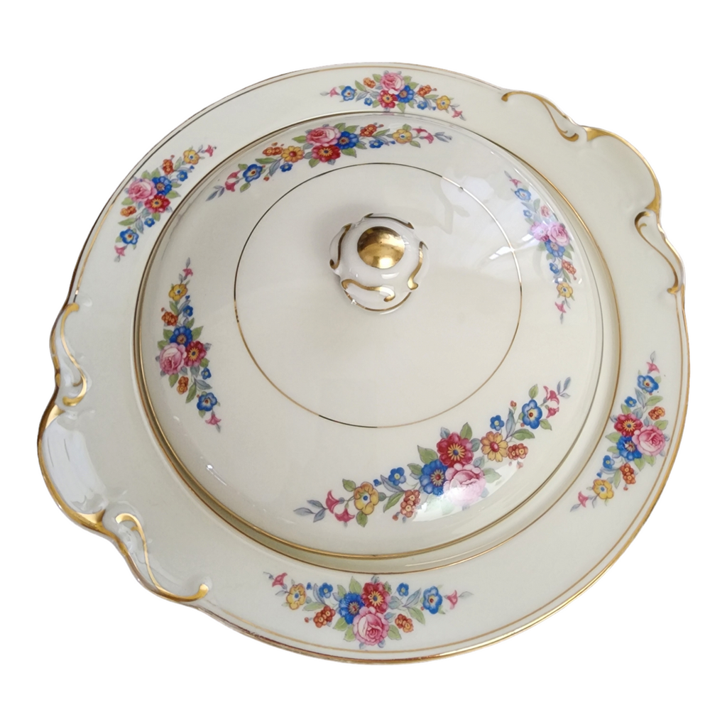 Royal Ivory Queens Rose Gold Scroll Round Covered Vegetable
