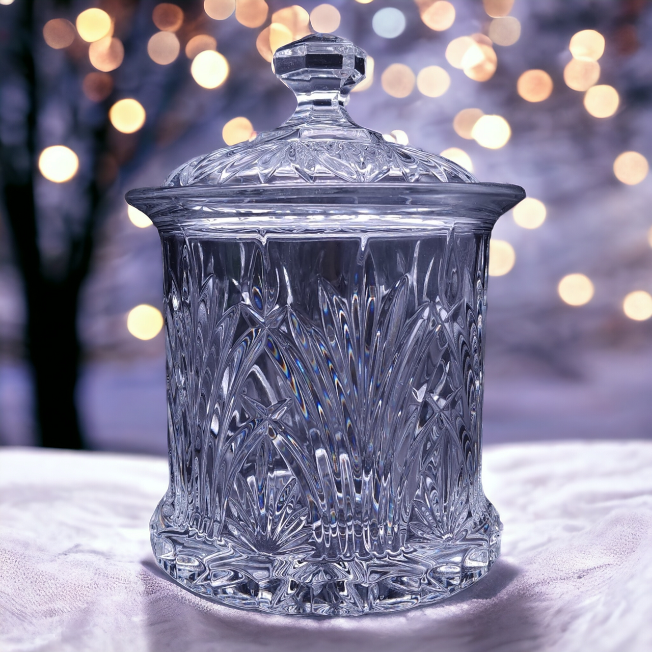 Royal Limited Crystal Hand Cut 24% Lead Crystal Heavy Weight Biscuit Barrel & Lid