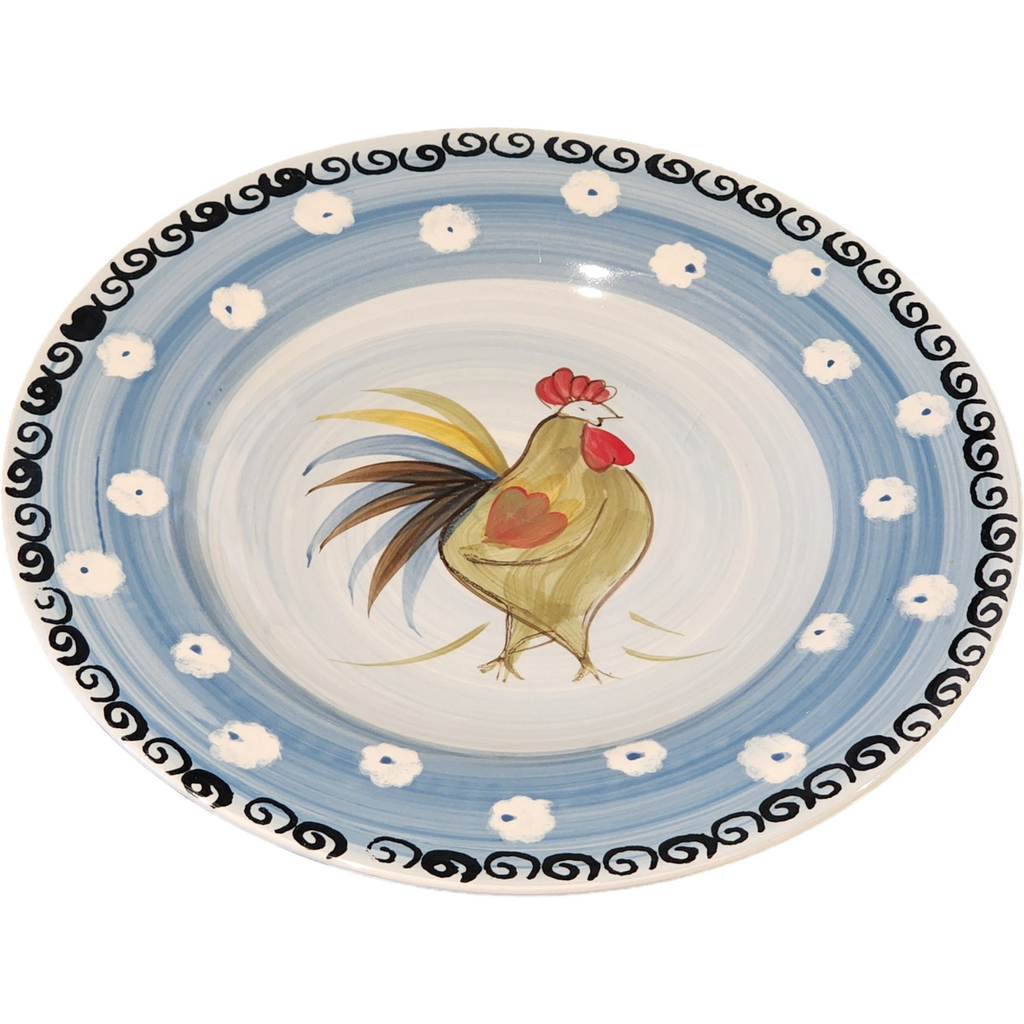 Royal Norfolk Blue Band White Dot Rooster Center Large Dinner Plate