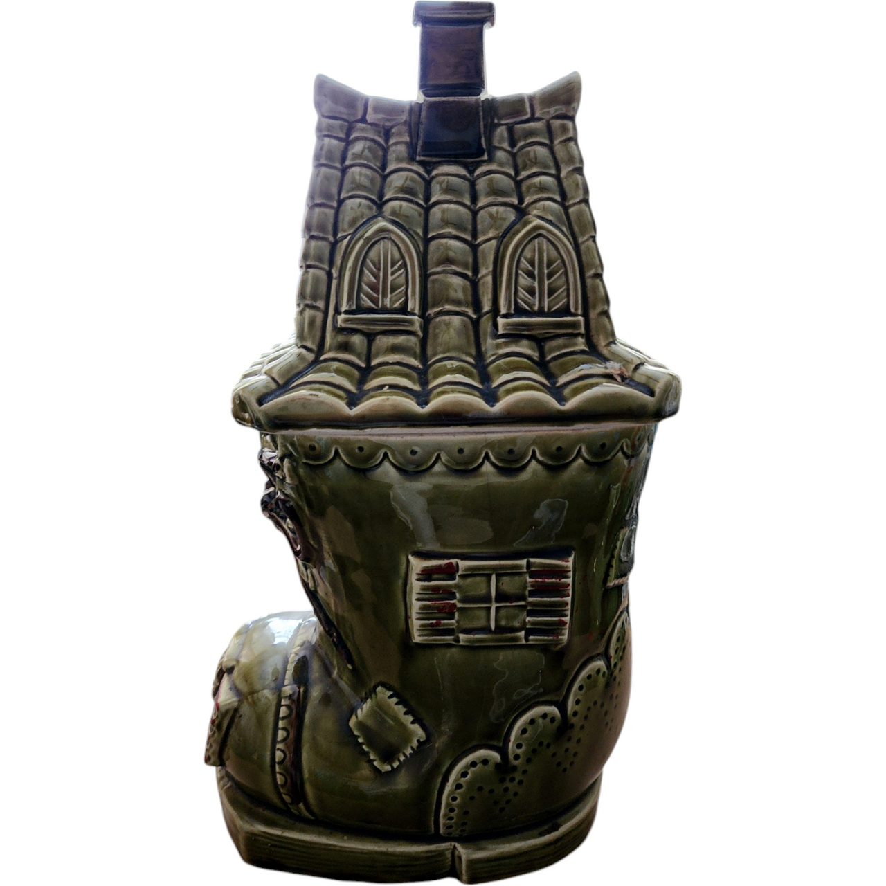 Royal Sealy Olive Green “Old Woman Who Lives in a Shoe” Cookie Jar