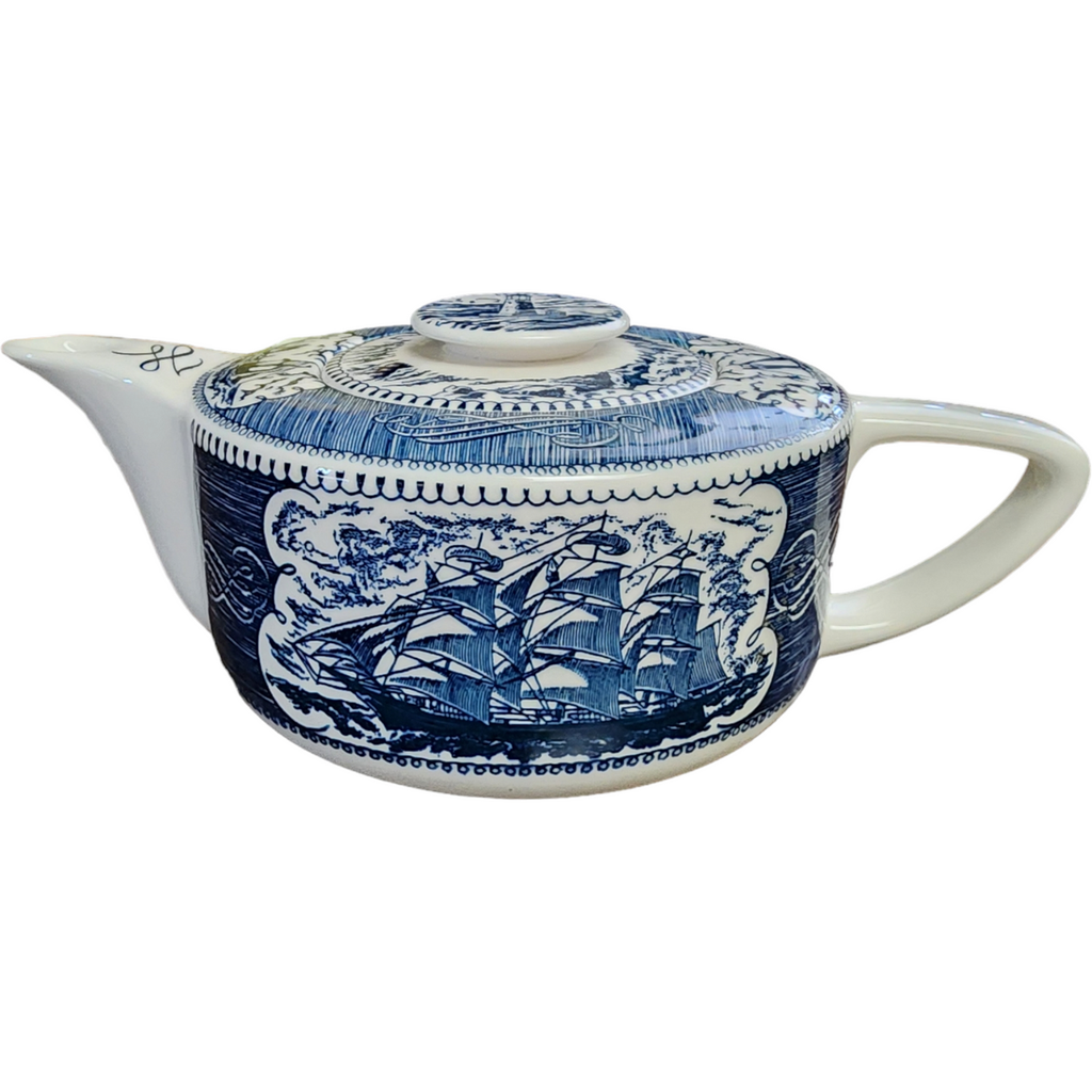 Royal USA Currier and Ives Blue Teapot & Lid