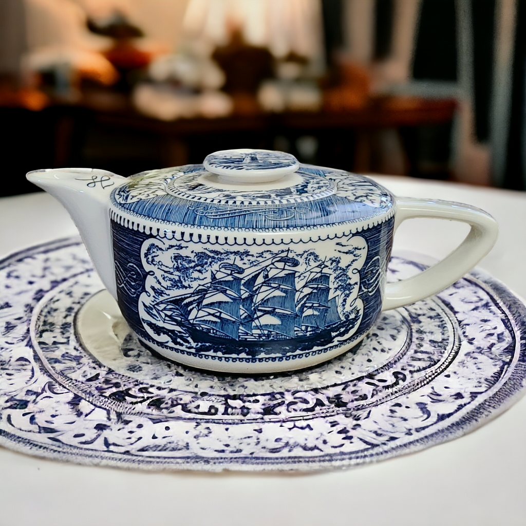 Royal USA Currier and Ives Blue Teapot & Lid